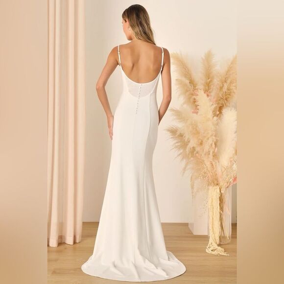 Lulus Blessed Romance White Sleeveless Button Back Mermaid Maxi Dress Large - Picture 14 of 14